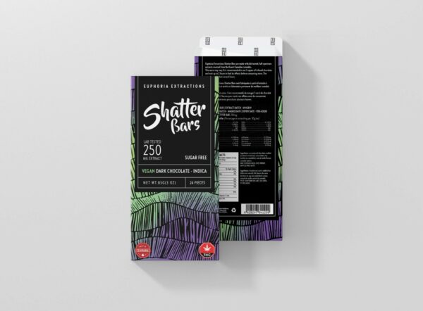Euphoria Extractions – Shatter Bars – Vegan Dark Chocolate (Sugar Free) – Indica – 250mg THC | Get Kush Canada