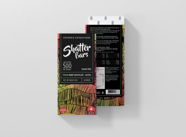 Euphoria Extractions – Shatter Bars – Vegan Dark Chocolate (Sugar Free) – Sativa – 500mg THC | Get Kush Canada